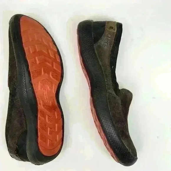 Crocs Loafers Brown Suede Leather Slip On Shoes Size 8 - Picture 10 of 12